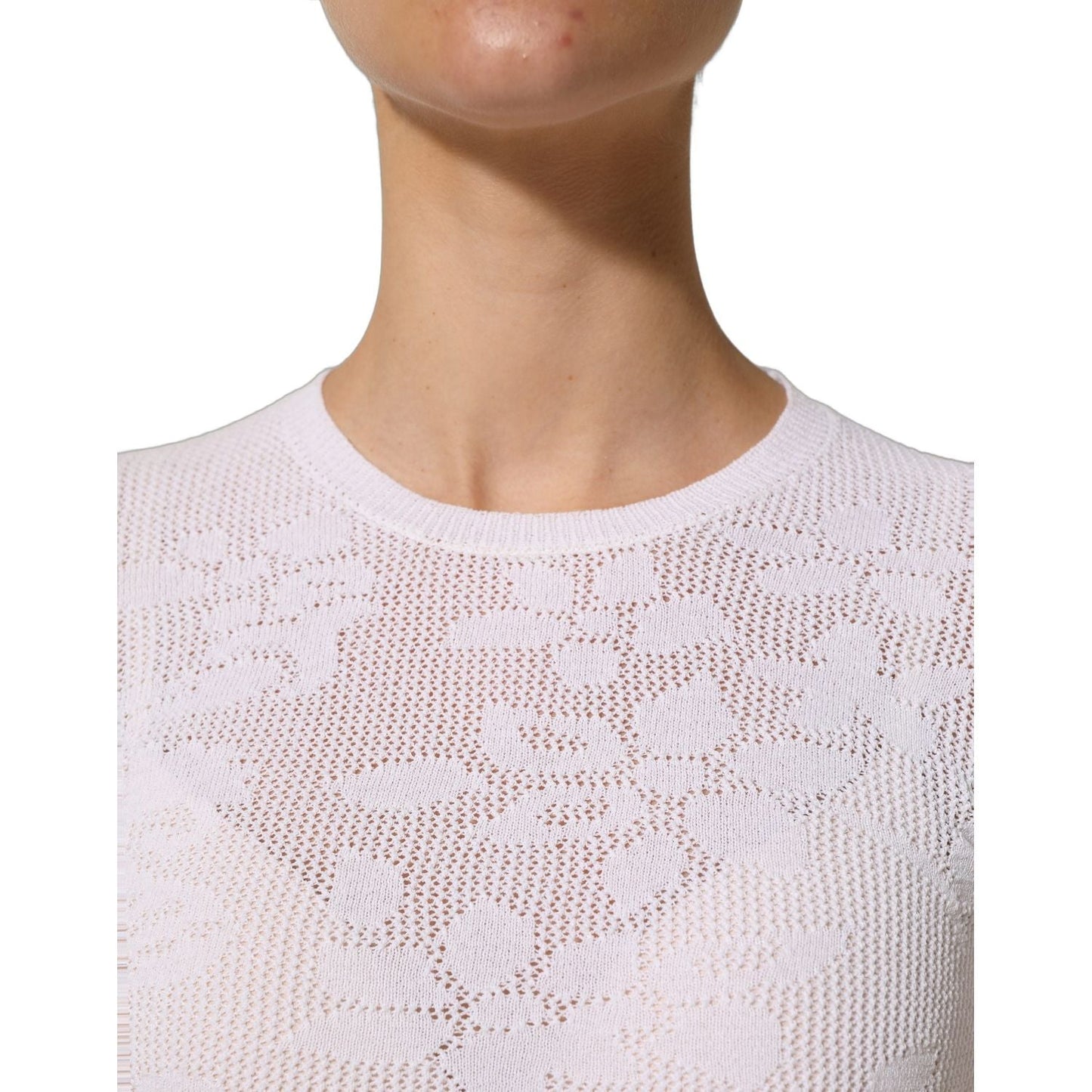 Alpha Studio White Floral Lace Knit Fabric Short Sleeves Blouse Top
