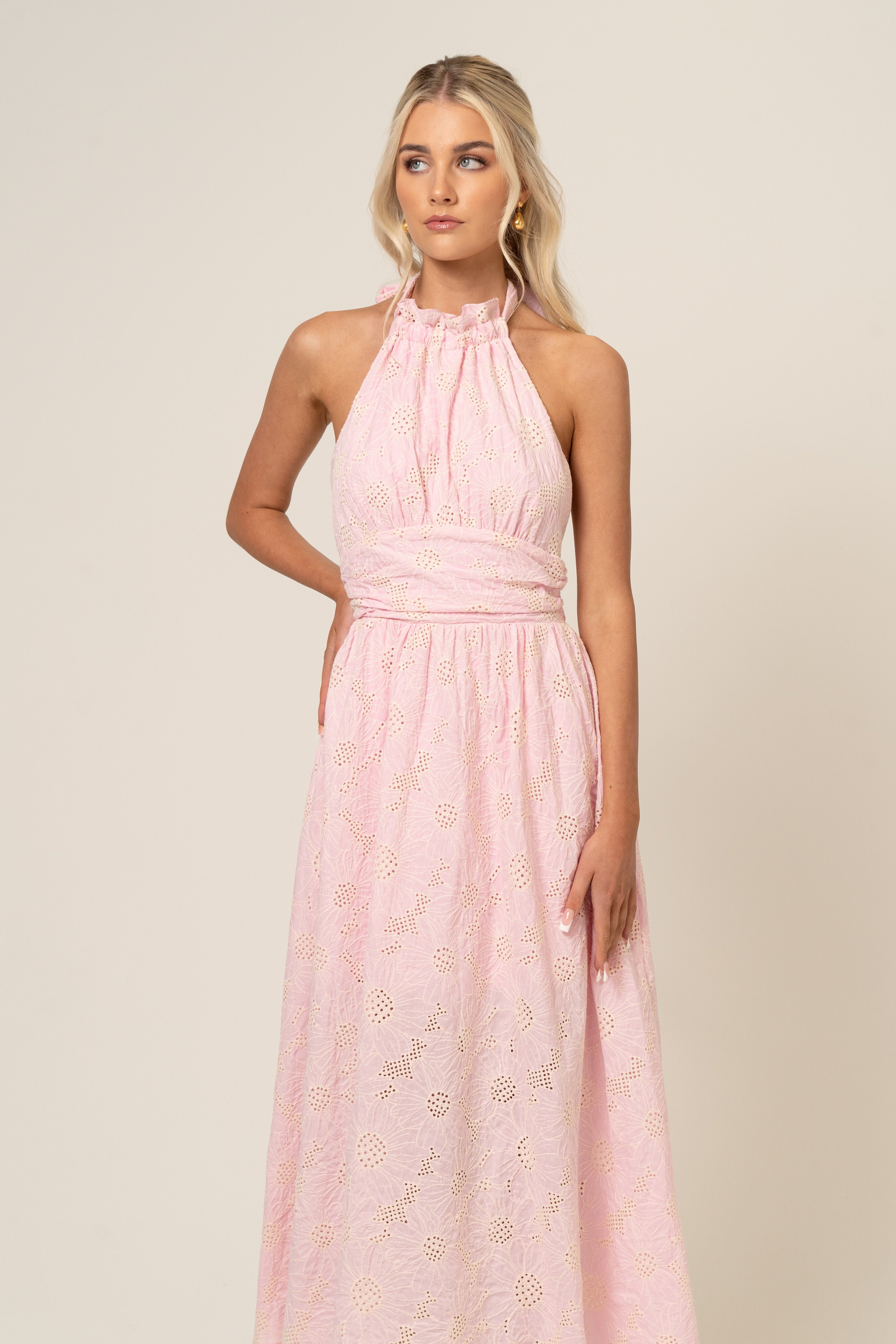 Audrey Halter Neck Midi Dress with Open Back
