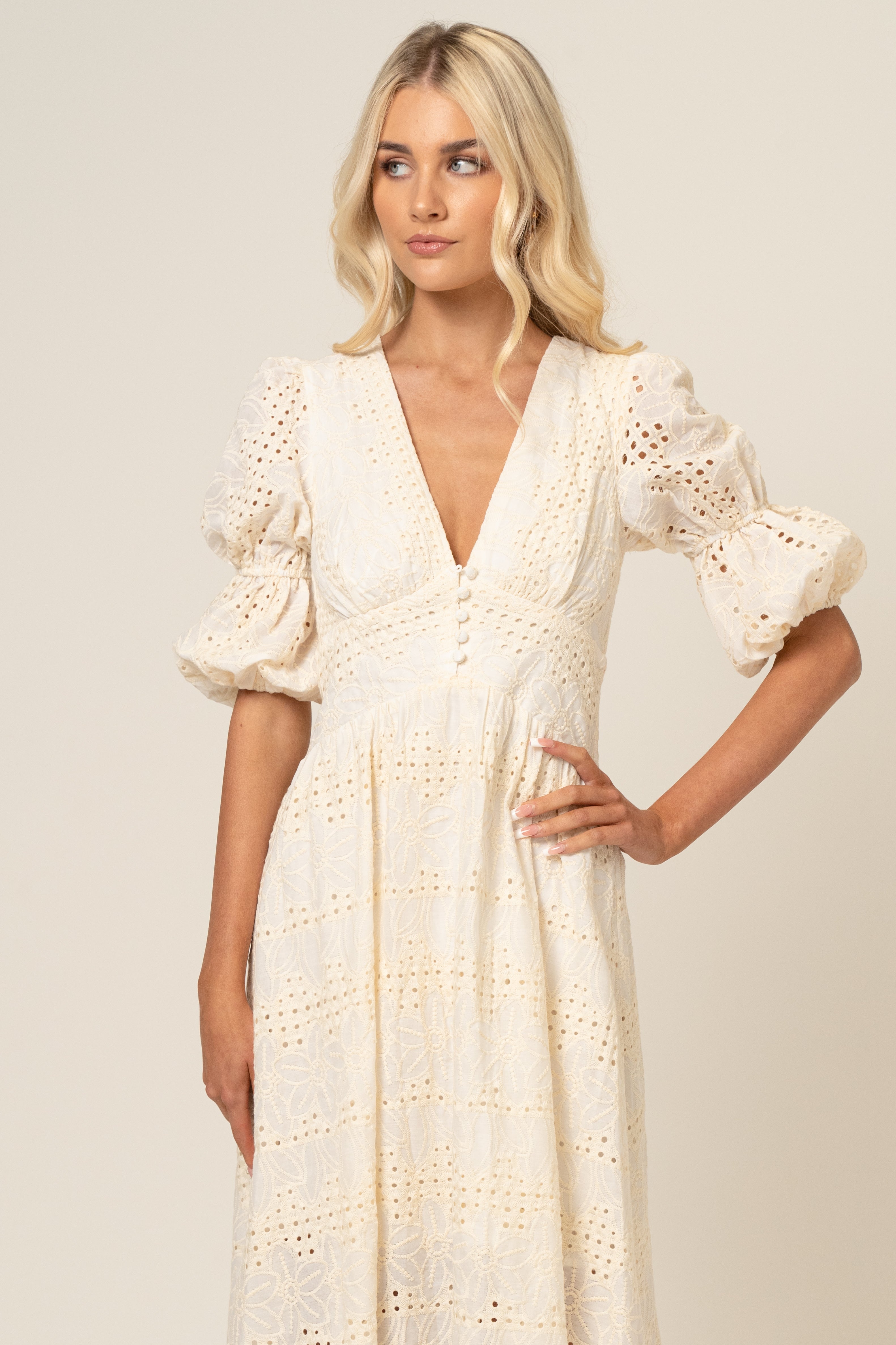 Alicia V-Neck Embroidery Maxi Dress