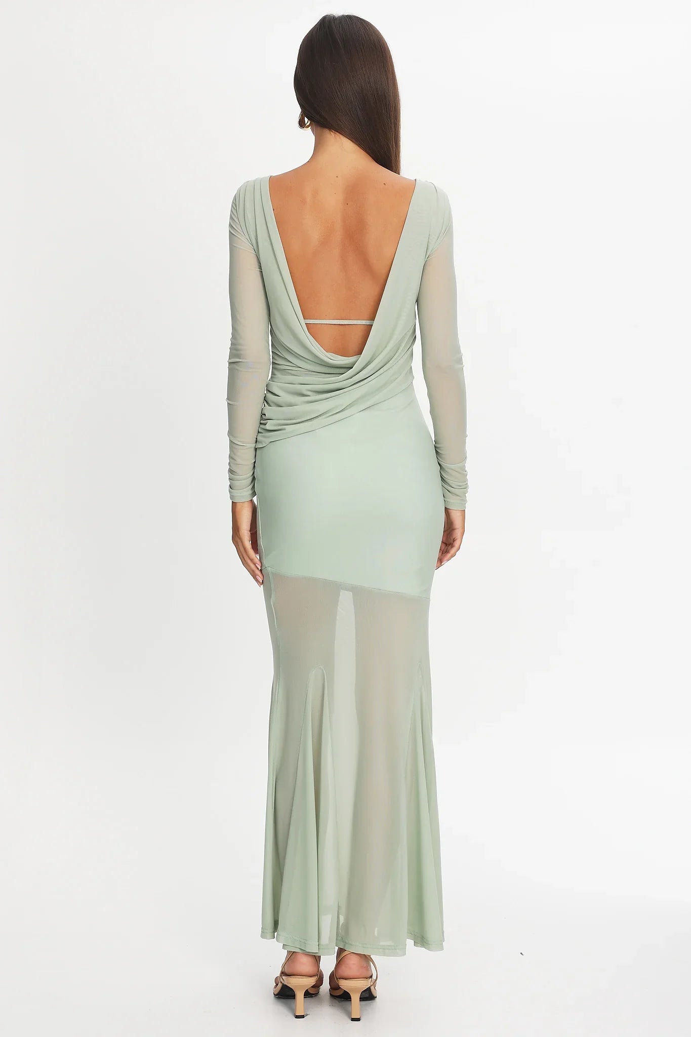 Lustre Long Sleeve Open Back Maxi Dress Sage