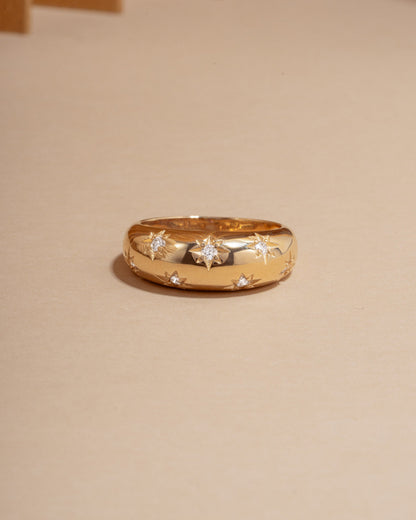 14K Solid Gold Star Dome Lab Grown Diamond Ring
