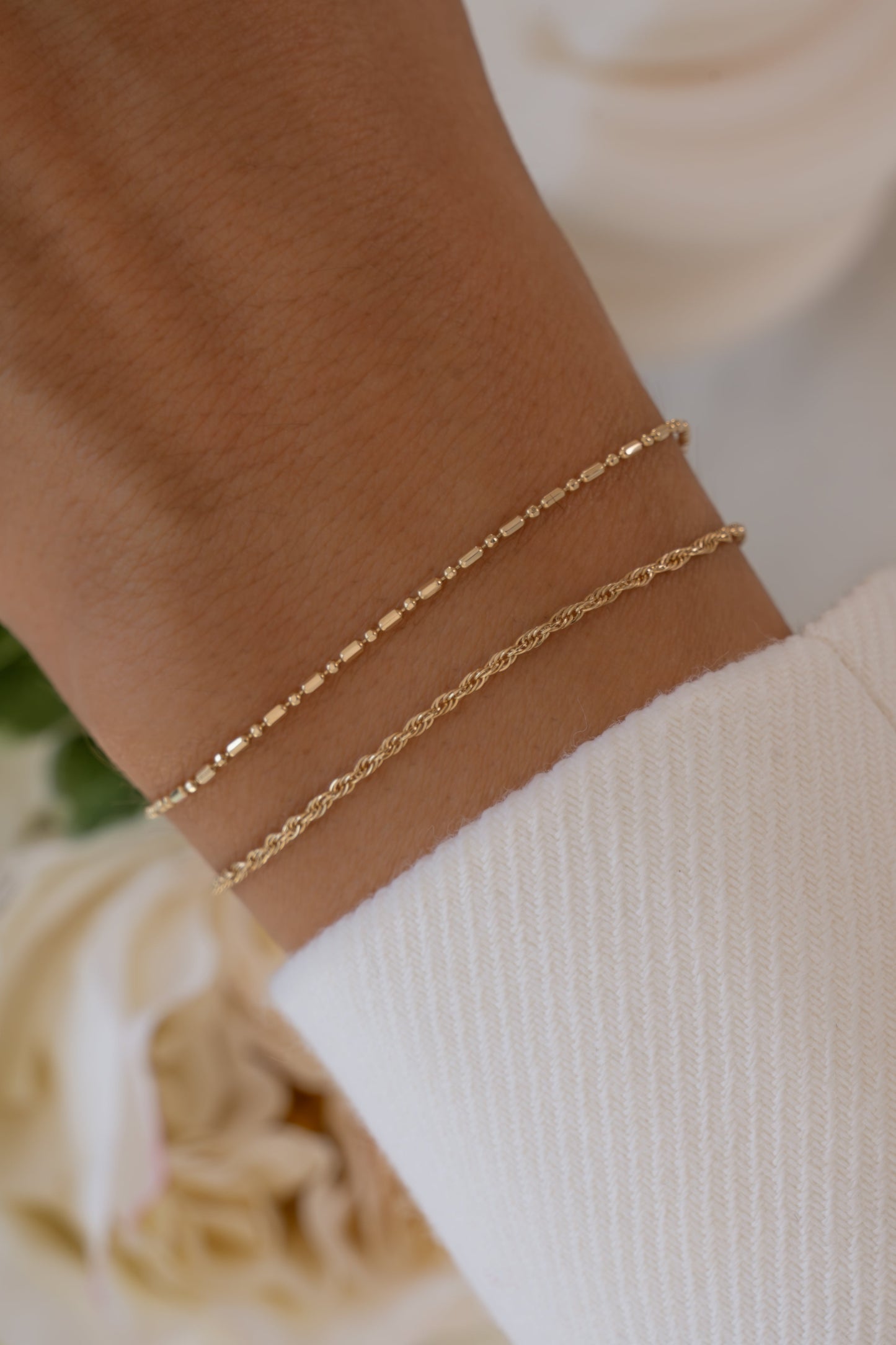 14K Solid Gold Twisted Rope Chain Bracelet