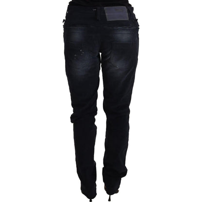 Acht Blue Washed Cotton Denim Low Waist Loose Fit Trousers Jeans