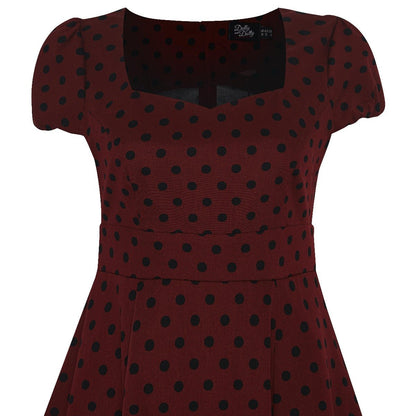 Claudia Flirty Fifties Polka Dot Dress in Burgundy-Black
