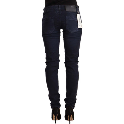 Acht Blue Washed Cotton Low Waist Slim Fit Denim Jeans