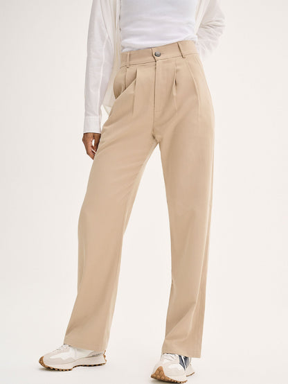 Cinnamon Relaxed Trousers in Beige Cotton/Tencel