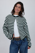 Phoebe Cardigan in Green/White Stripe