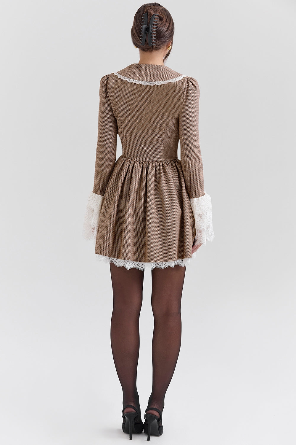 brown puppytooth check mini dress - sale