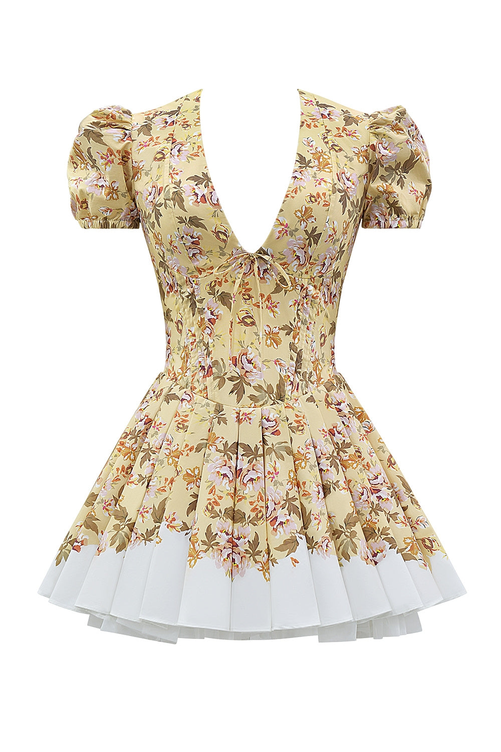 honeyflower print pleated cotton mini dress