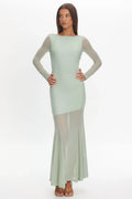 Lustre Long Sleeve Open Back Maxi Dress Sage