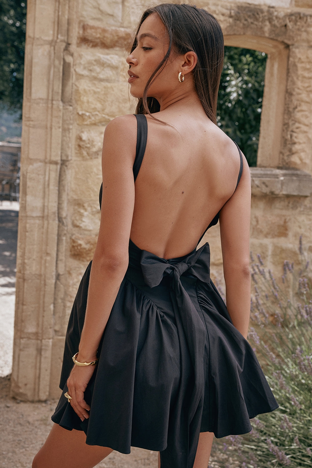 black bow mini dress