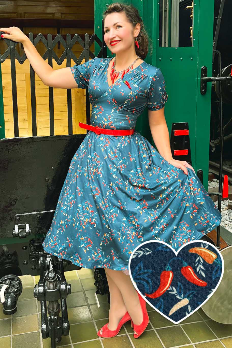 Julia Navy Blue Chili Midi Dress