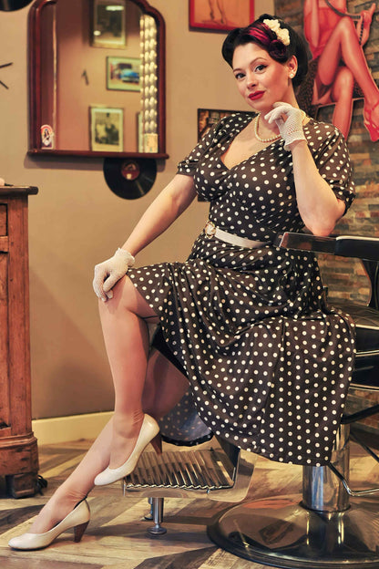 Julia 50s Style Brown Polka Dot Day Dress