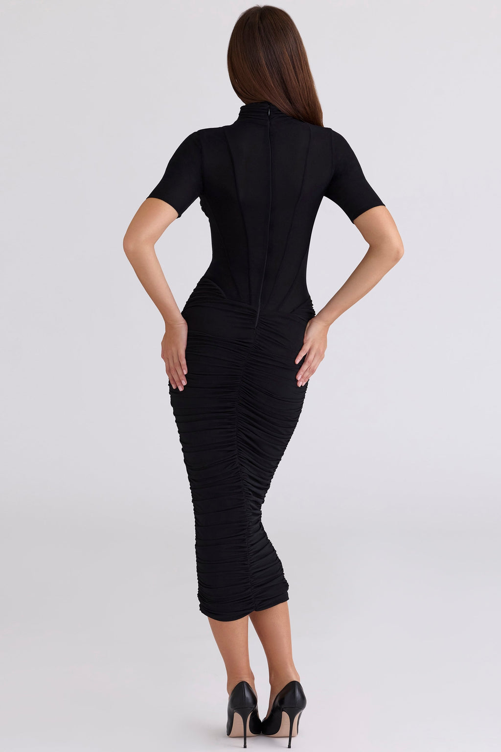 black semi sheer midi dress