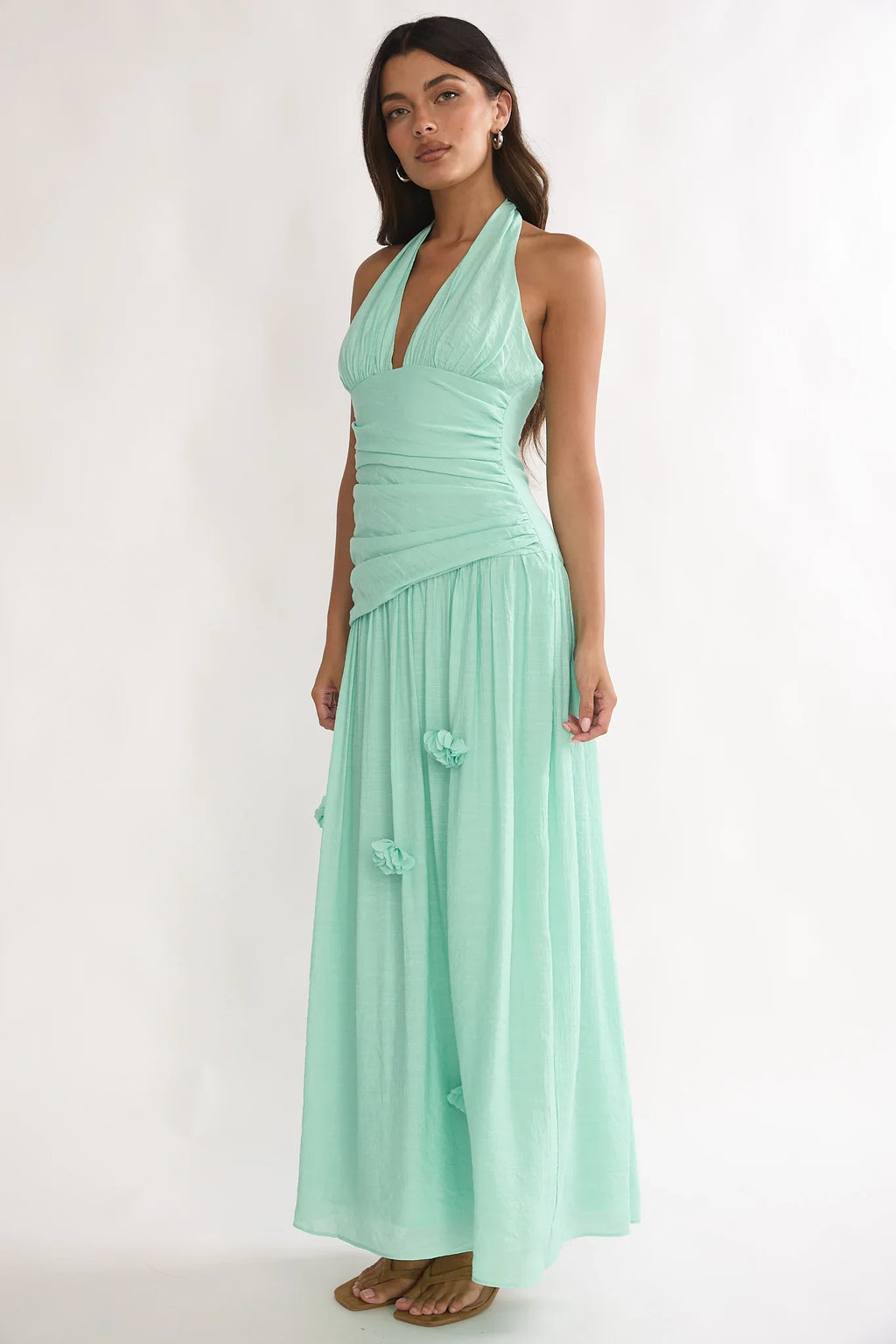 To The Sky Halterneck Maxi Dress Sage