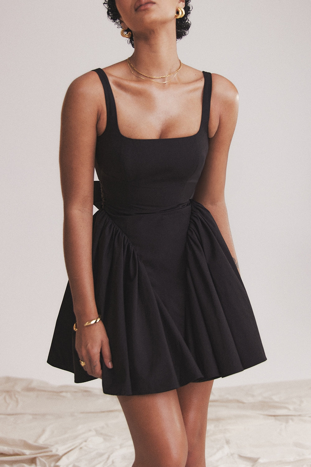 black bow mini dress