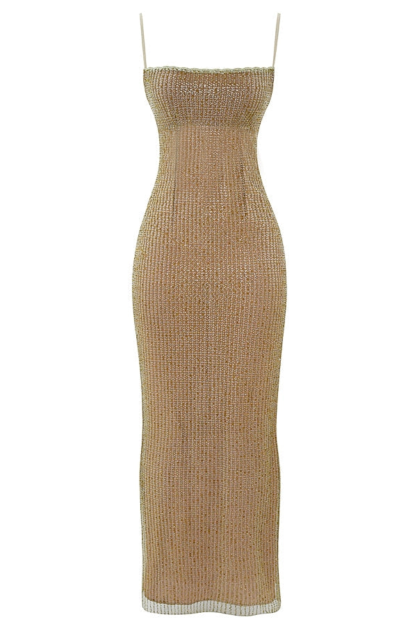 cafe au lait beaded maxi dress - limited edition