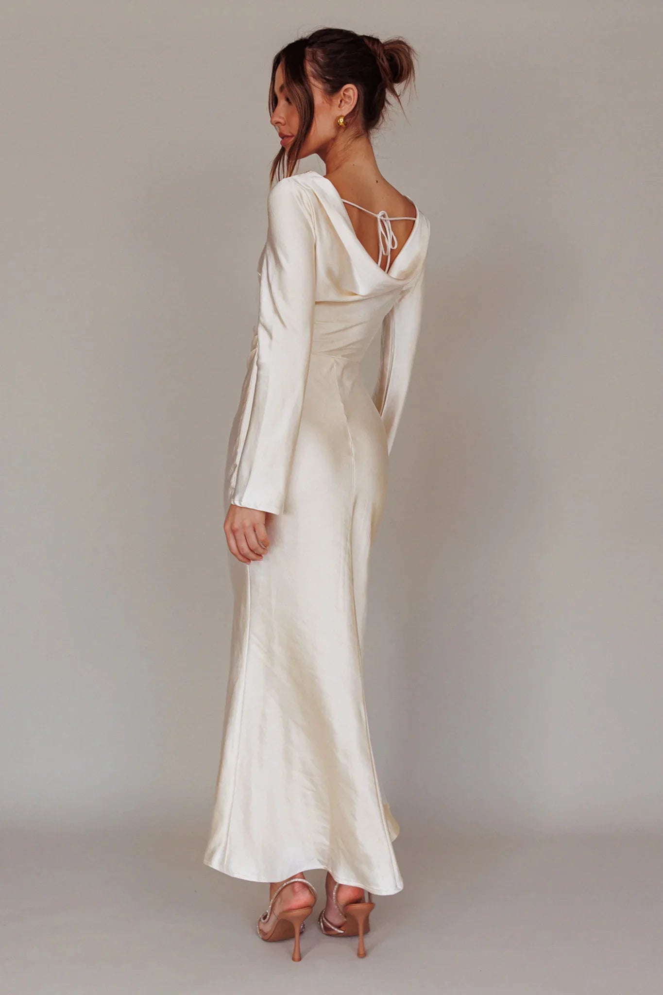 Loveland Cowl Back Midi Dress Oyster