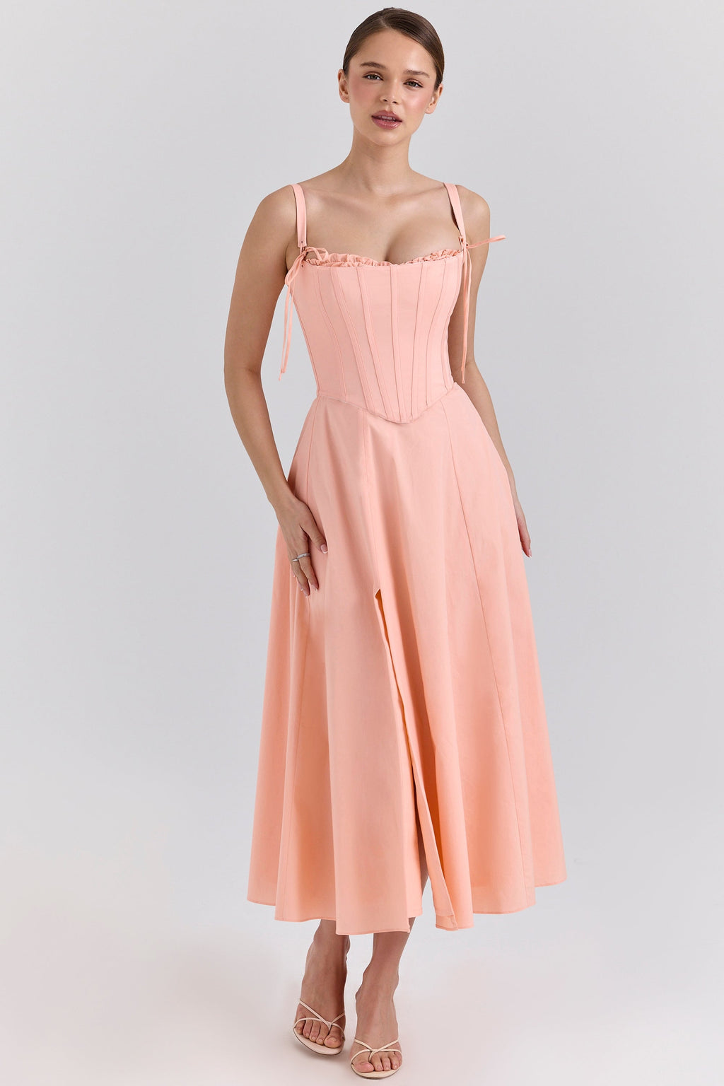 peach cotton detachable corset midi sundress