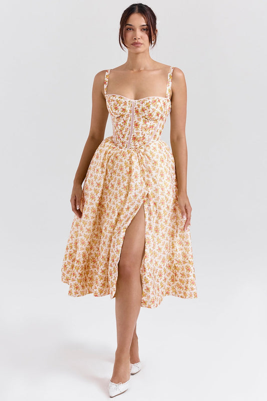 royal rose print corset midi sundress