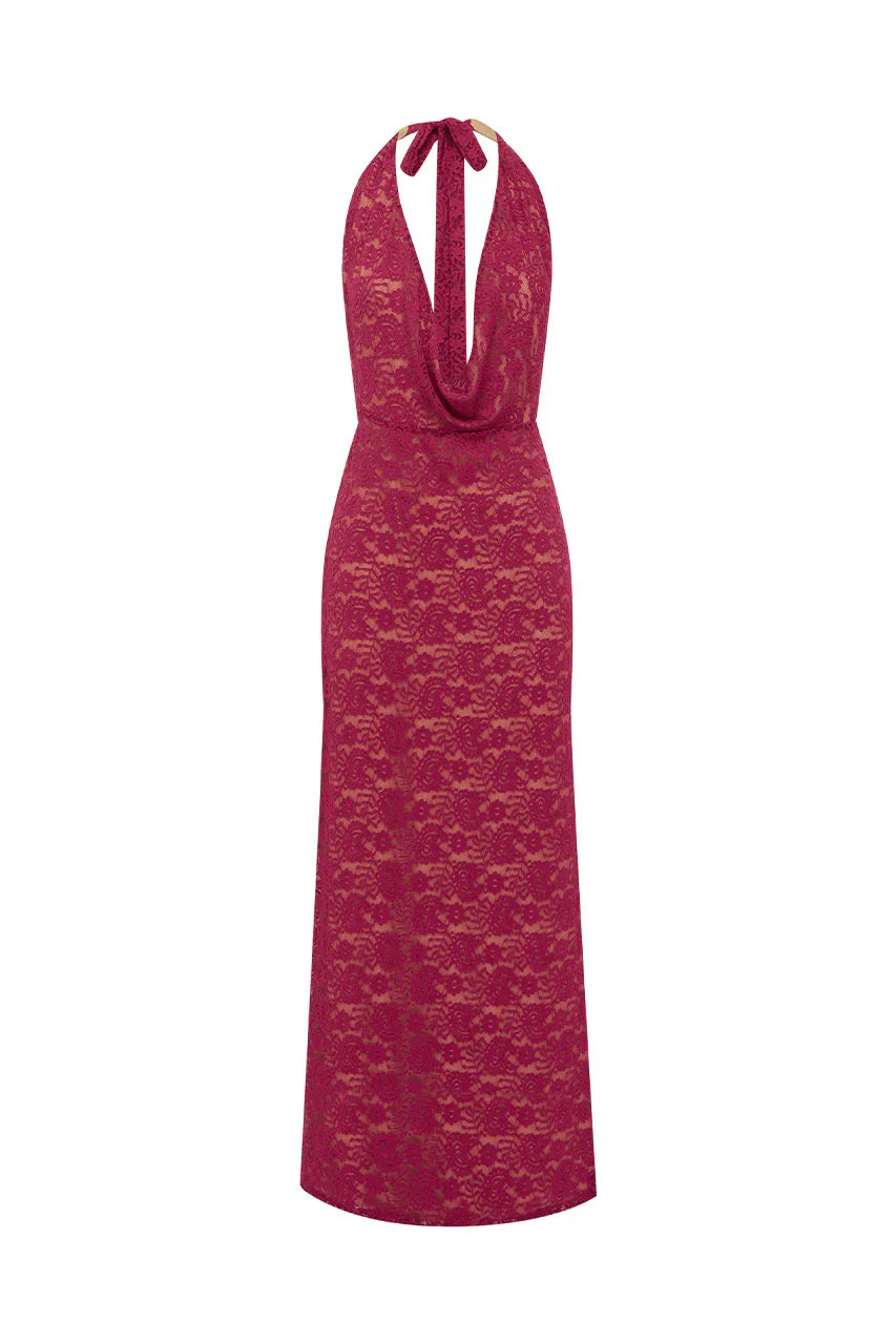 KYLO PLUNGE COWL MAXI DRESS - BERRY