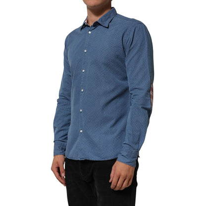 AGLINI Blue Cotton Slim Fit Collared Long Sleeve Casual Shirt
