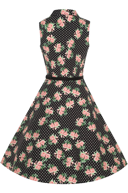 Poppy Navy Blue Polka Dot Rose Shirt Dress