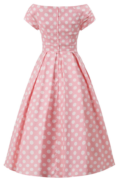 Lily Light Pink Polka Dot Off Shoulder Dress