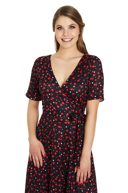 Matilda Black Heart Print Wrap Dress