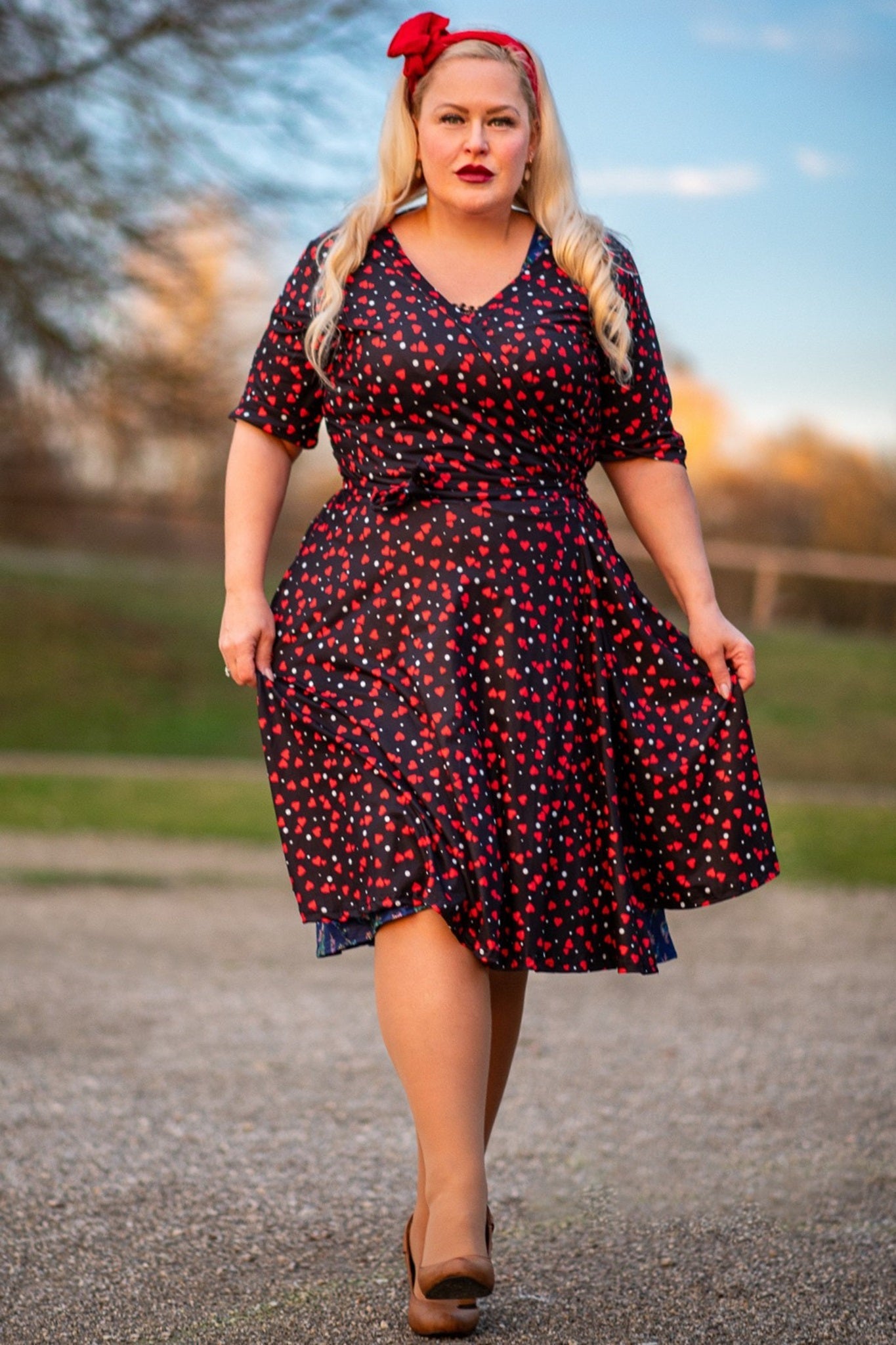 Matilda Black Heart Print Wrap Dress