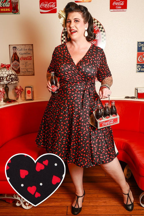 Matilda Black Heart Print Wrap Dress