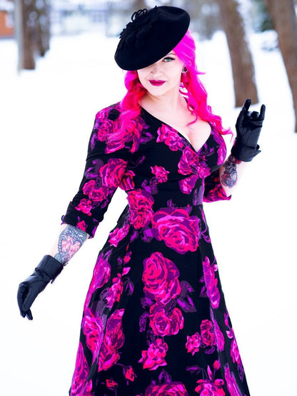 Katherine Black Pink Floral Swing Dress