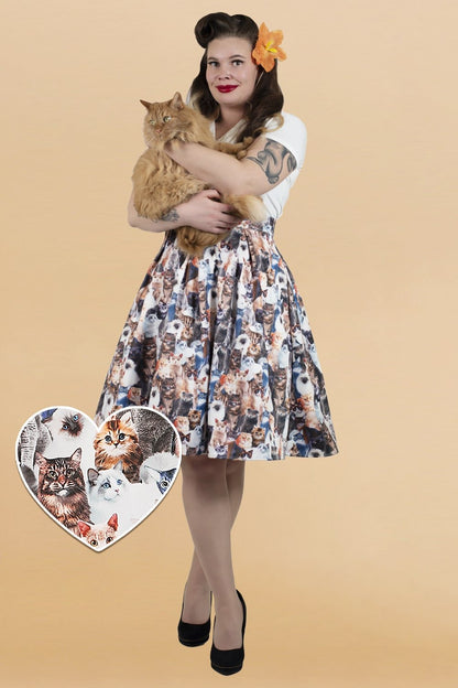 Carolyn Box Pleat Skirt in Cute Cat Print