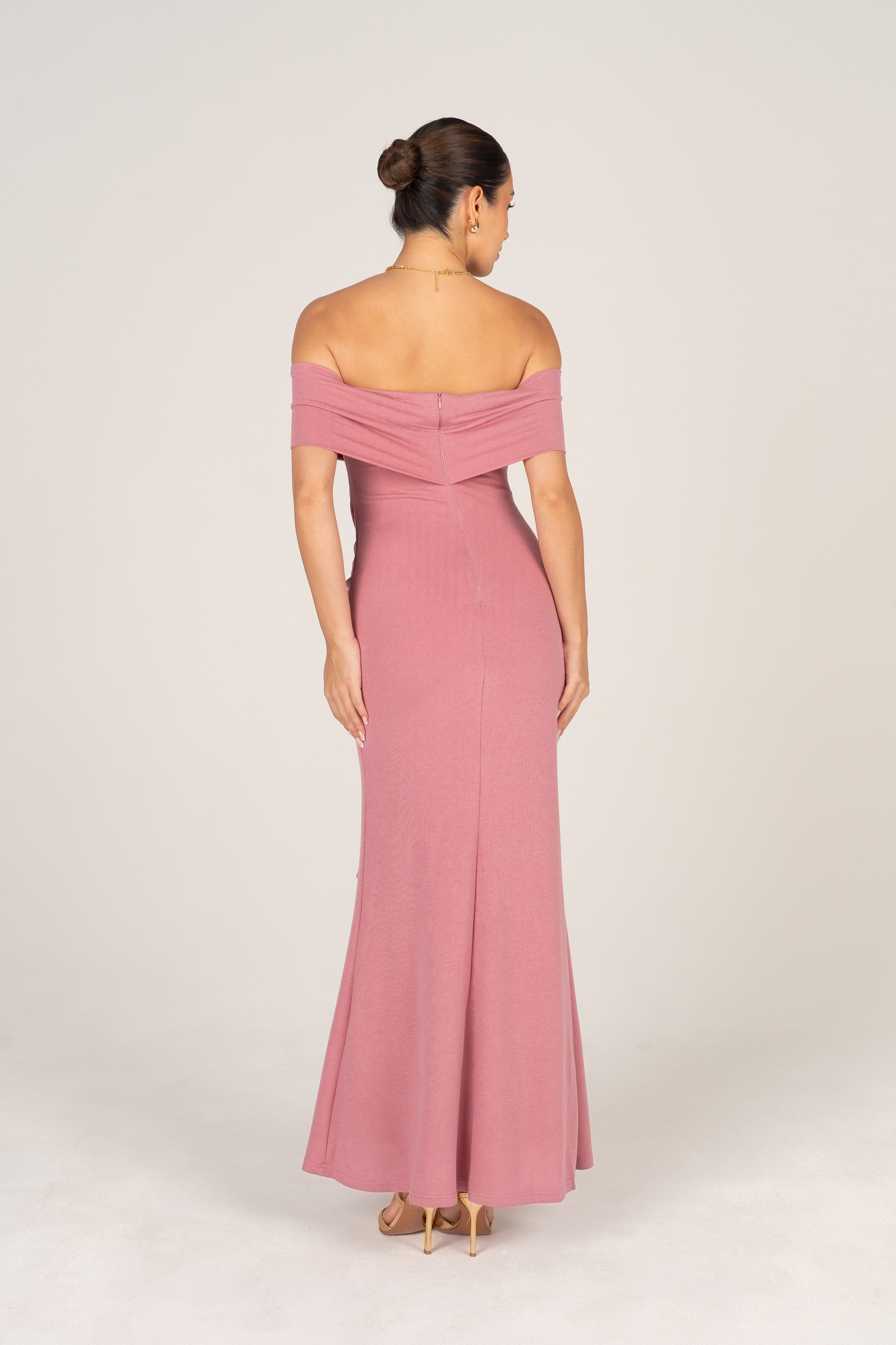 Bronwyn Off-Shoulder Dusty Pink Maxi Dress