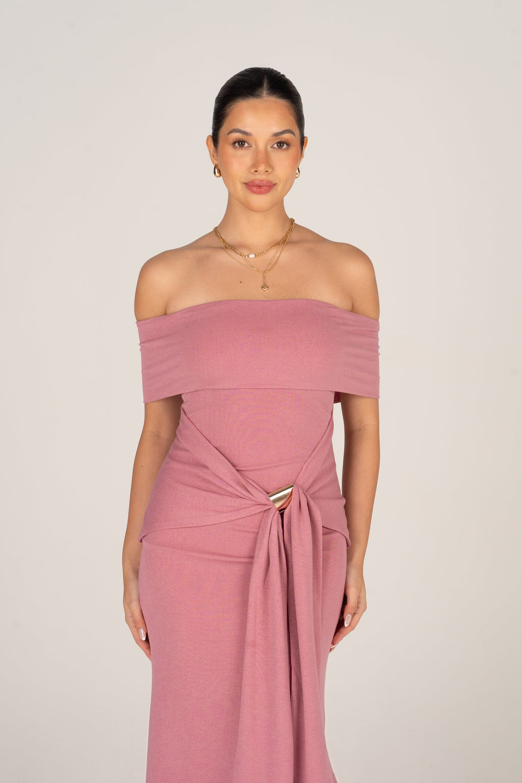 Bronwyn Off-Shoulder Dusty Pink Maxi Dress
