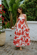 Cassie Red Floral Halter Neck Maxi Dress