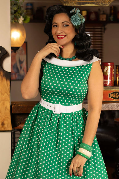 Cindy Polka Dot Vintage Dress in Dark Green