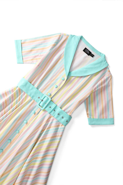 Mollie Pastel Striped Full Circle Shirt Dress