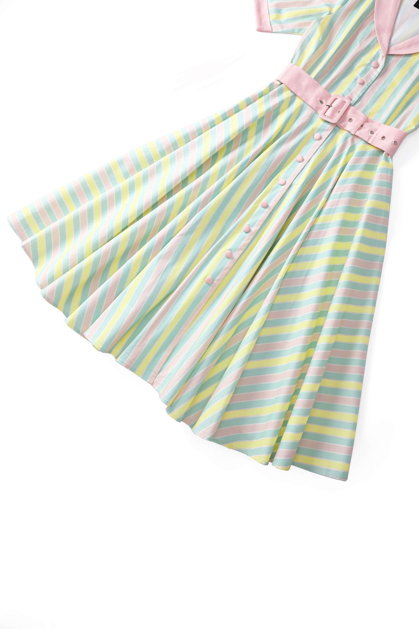 Mollie Pink Striped Full Circle Shirt Dress
