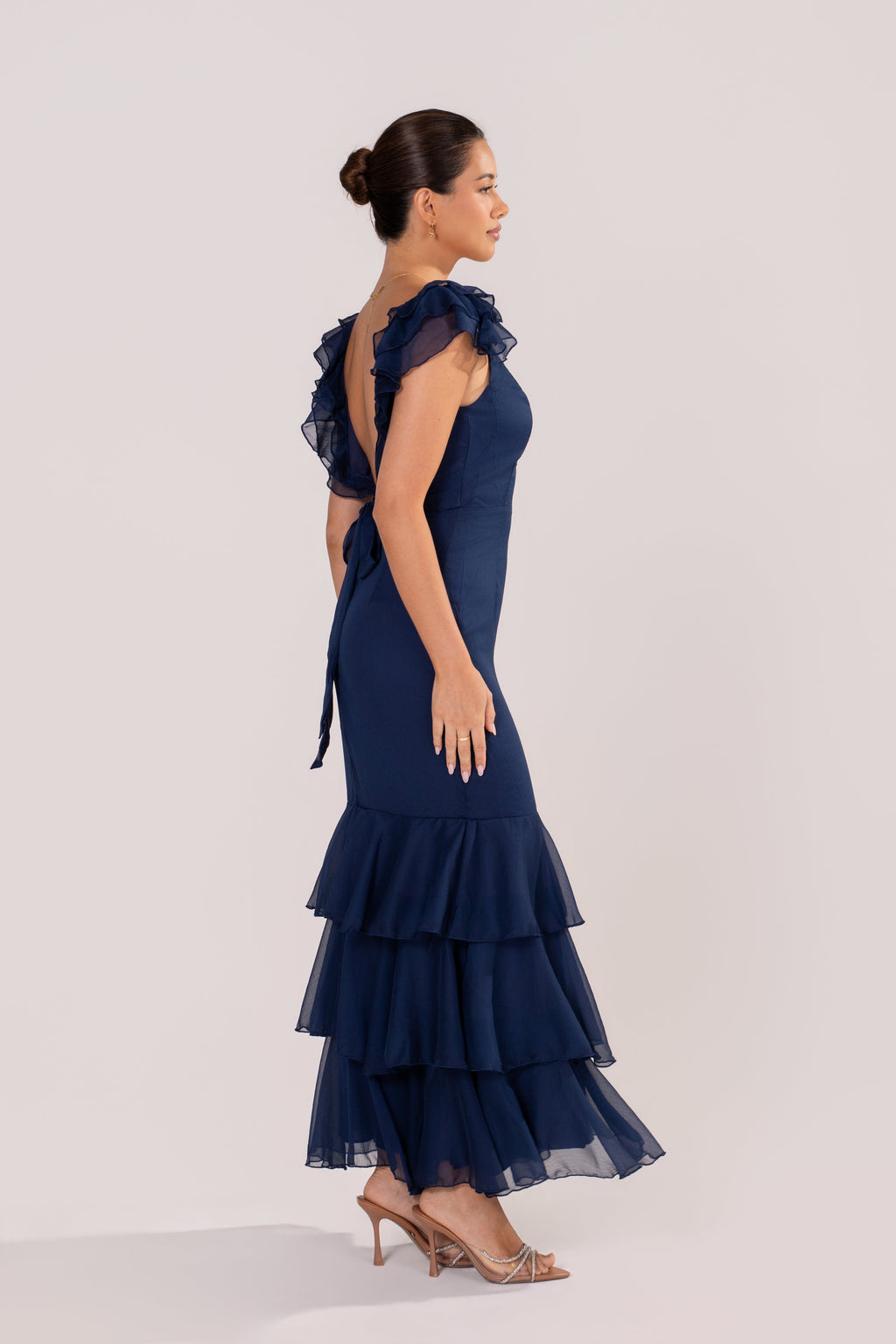 Colette Blue Ruffle Fishtail Hem Cocktail Dress