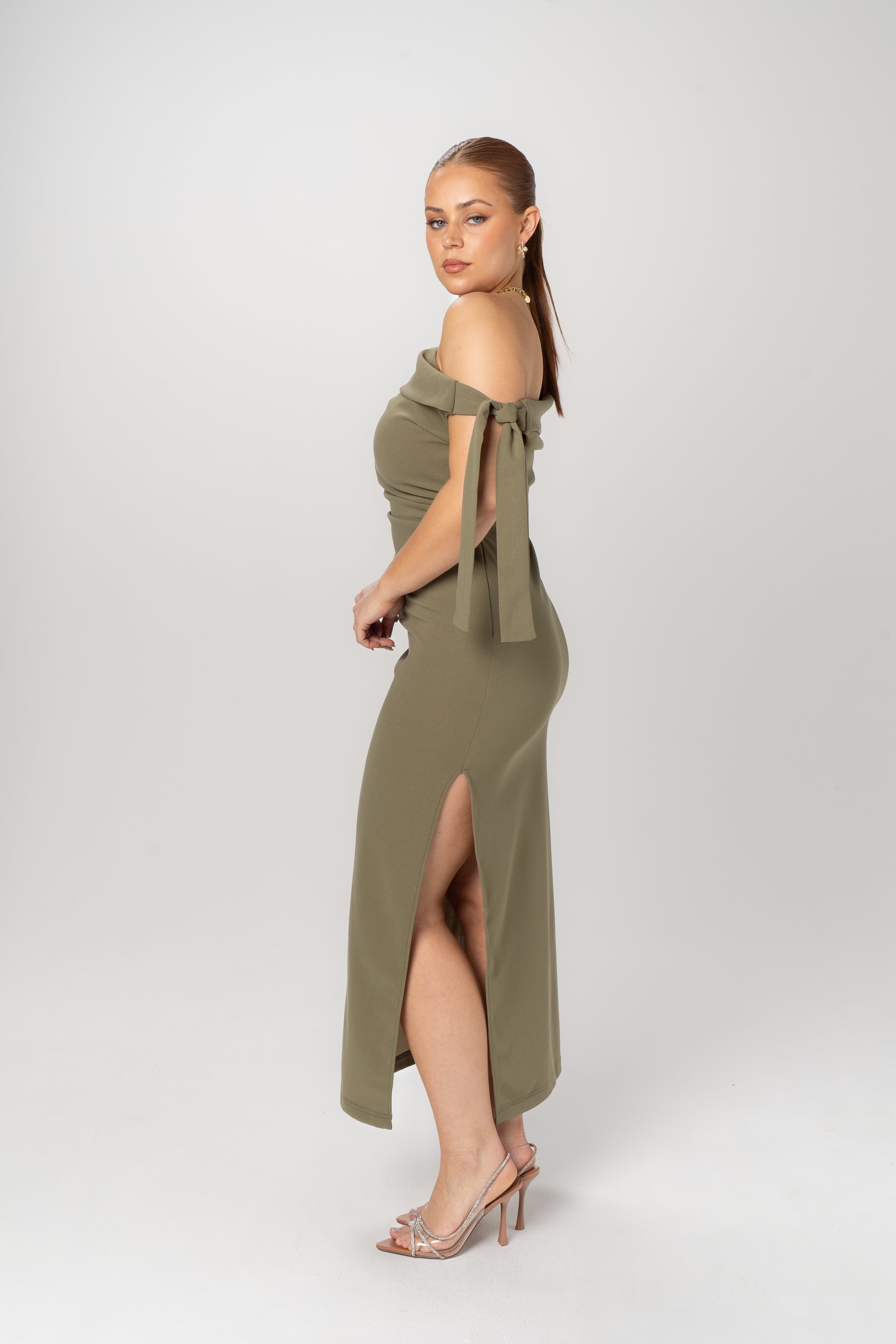 Cynthia Off-Shoulder Red Midi Dress