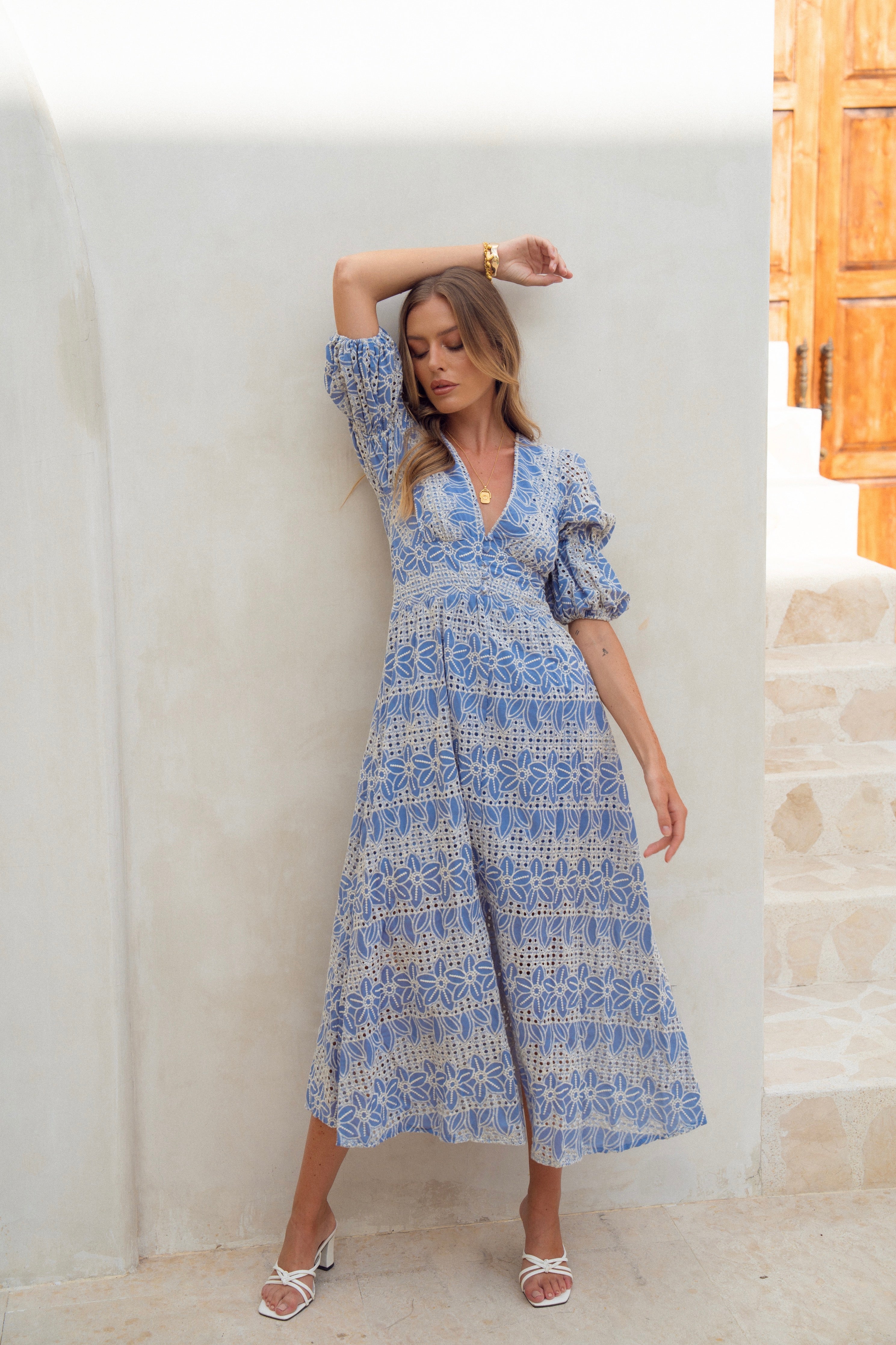 Alicia V-Neck Embroidery Maxi Dress