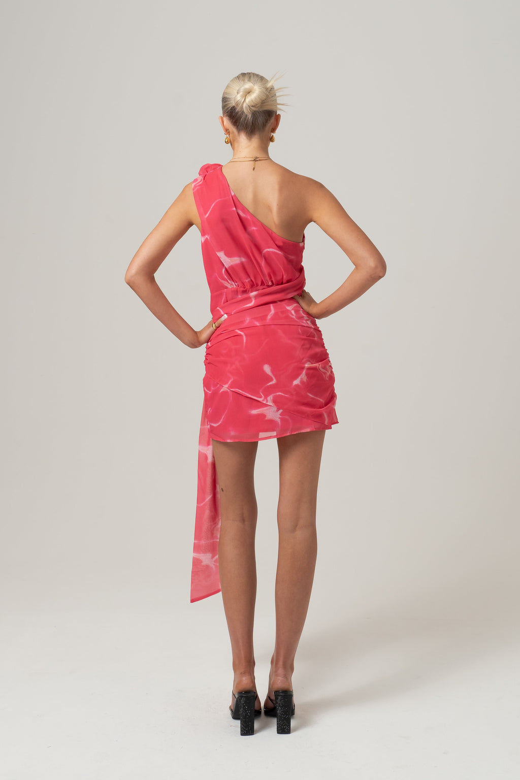 Heidi One Shoulder Mini Dress with 3D Flowers