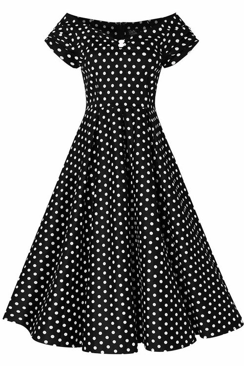Lily Black Swing Dress With White Polka Dots