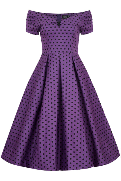 Lily Purple Polka Dot Off Shoulder Dress