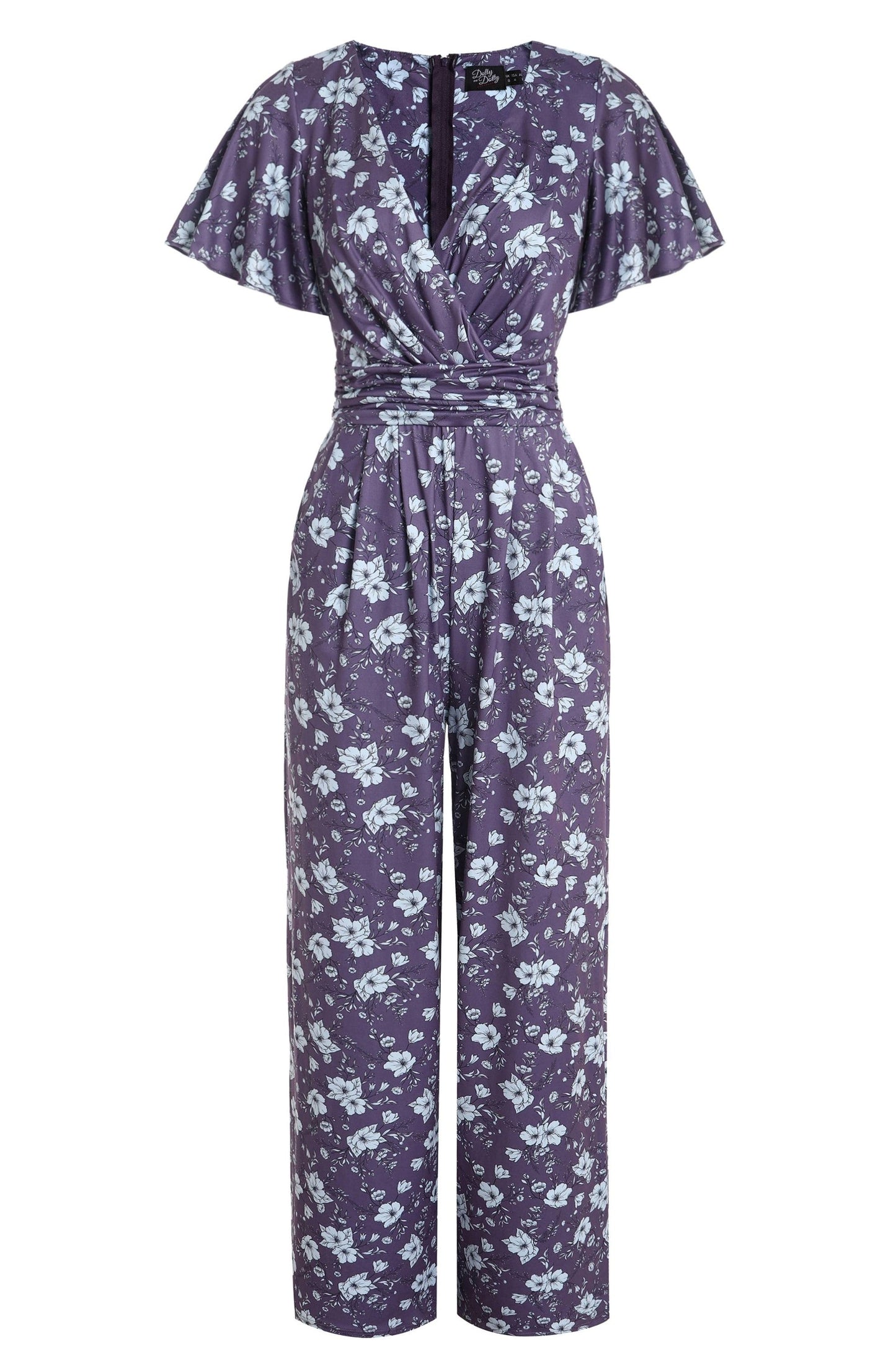 Esther Purple Floral Butterfly Sleeved Jumpsuit