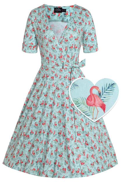 Matilda Flamingo Baby Blue Wrap Dress