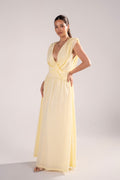 Giovanna Pale Yellow Maxi Dress with Cowl Draping