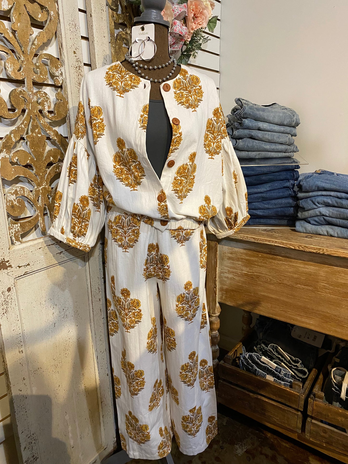 Block Print Pant-Ivory