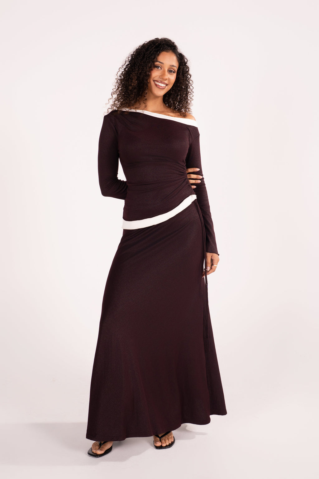 Jacinta Two-Tone Drop Shoulder Long Sleeve Top & Maxi Skirt Set